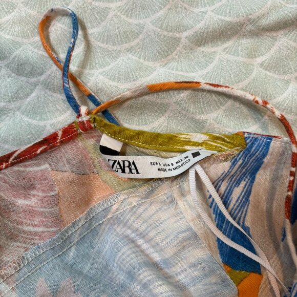 Zara Tropical Floral Linen Dress Small - Picture 5 of 7